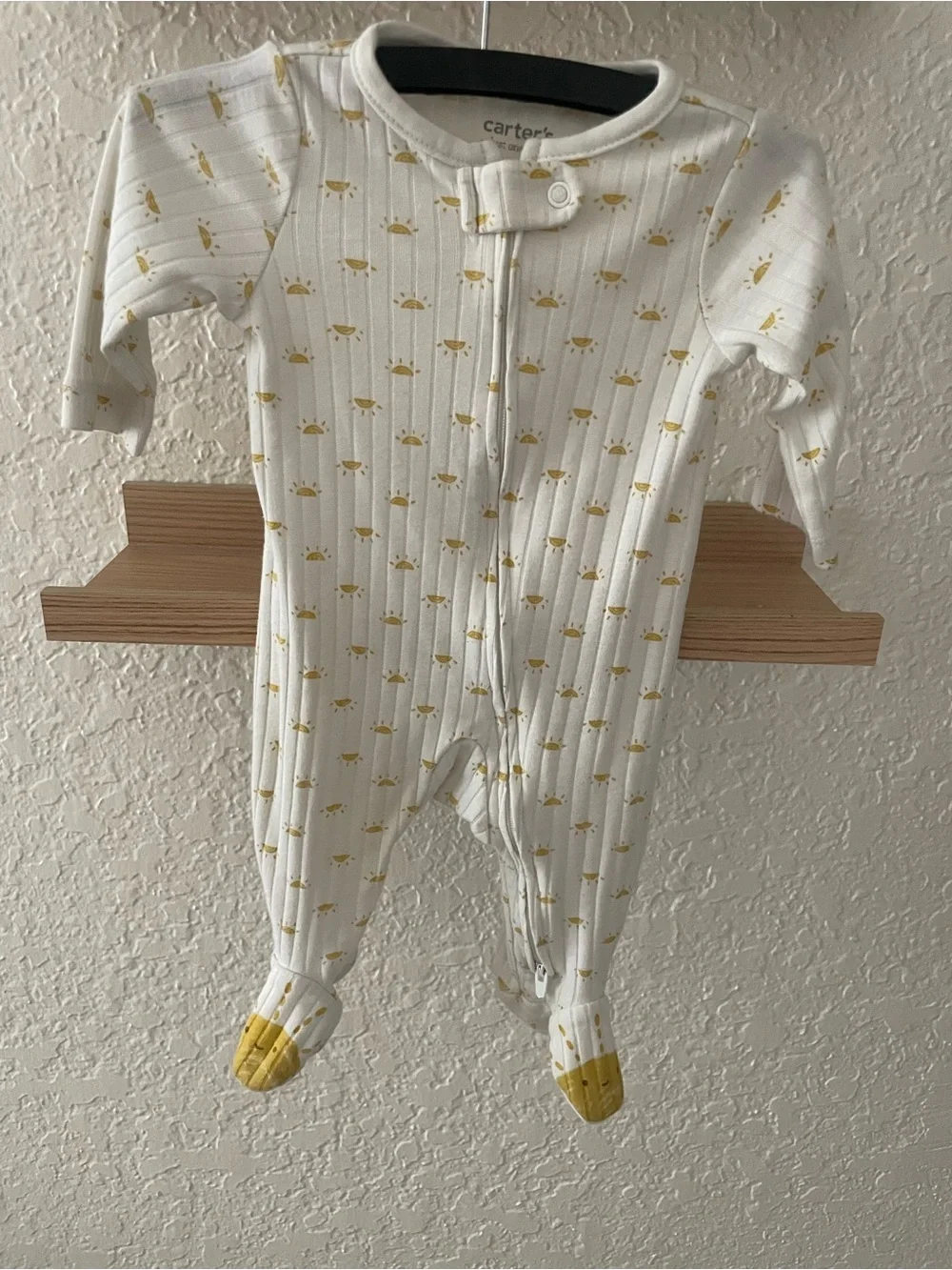 Carter's White Ribbed Footed One-Piece with Yellow Sun Print